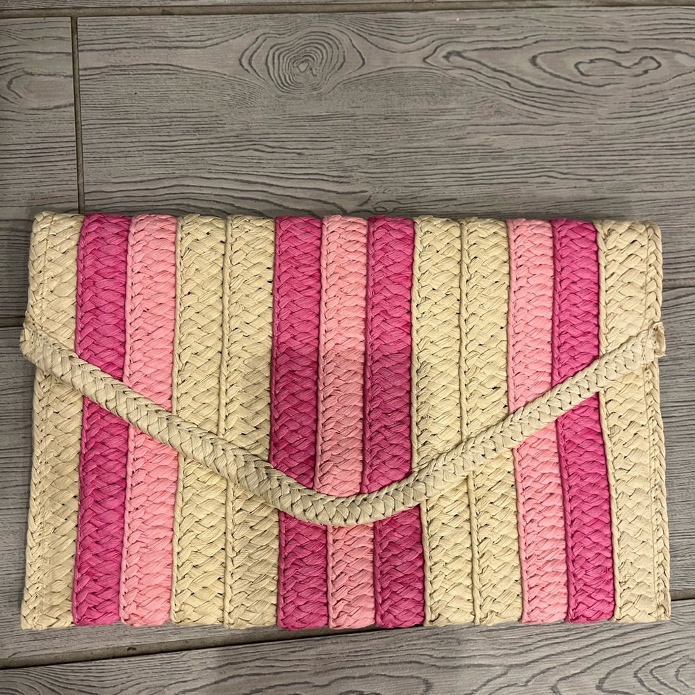 Pink and Cream Woven Clutch
